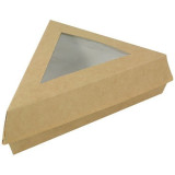 Boîte pâtissière triangle carton en kraft brun avec fenêtre 170x170x130 mm